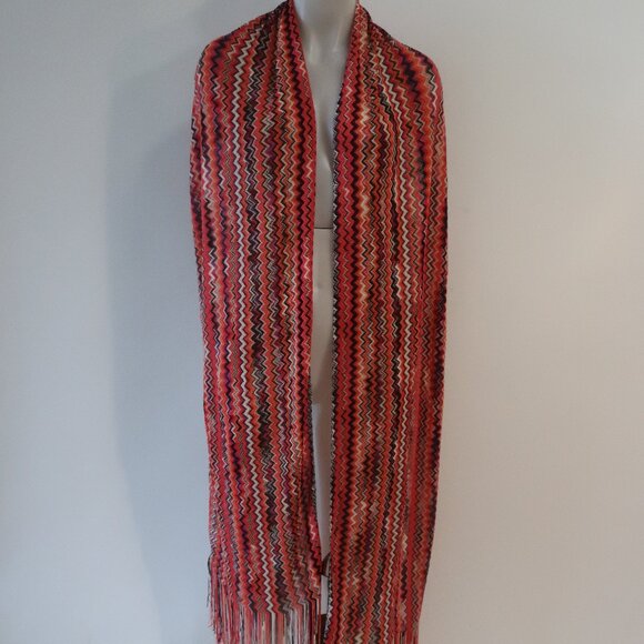NWT Womens Missoni Multicolor Viscose Chevron Fringed Wrap Scarf Shawl OS - Picture 1 of 15